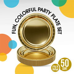 9 In. Reflective Gold Paper Plates - 50 Ct.