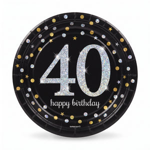 Sparkling Celebration 40th Birthday Prismatic Plates, 9-Inch, 8-Pack