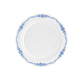 10 In. White/Navy Victorian Design Plastic Plates | 120 Count