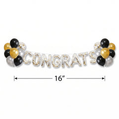 "Congrats" Silver Glitter Confetti Air-Filled Balloon Banner