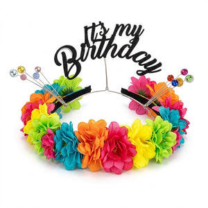 "It's My Birthday" Multicolour Floral Crown Headband
