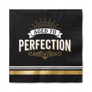 "Aged to Perfection" Birthday Lunch Napkins - 6.5 In. x 6.5 In. - Black & Gold, 16-Pack