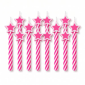 Bright Pink Star Spiral Birthday Candles - 8 Pack