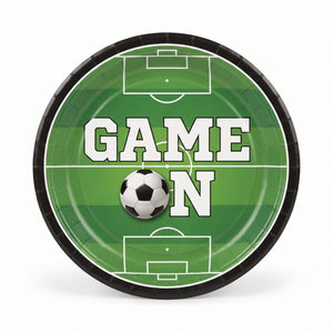 "Game On" Soccer Theme 7" Round Paper Plates - 20 Pack