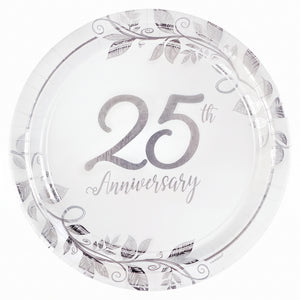 Elegant 25th Anniversary Metallic Paper Plates - 7" Round, Pack of 8