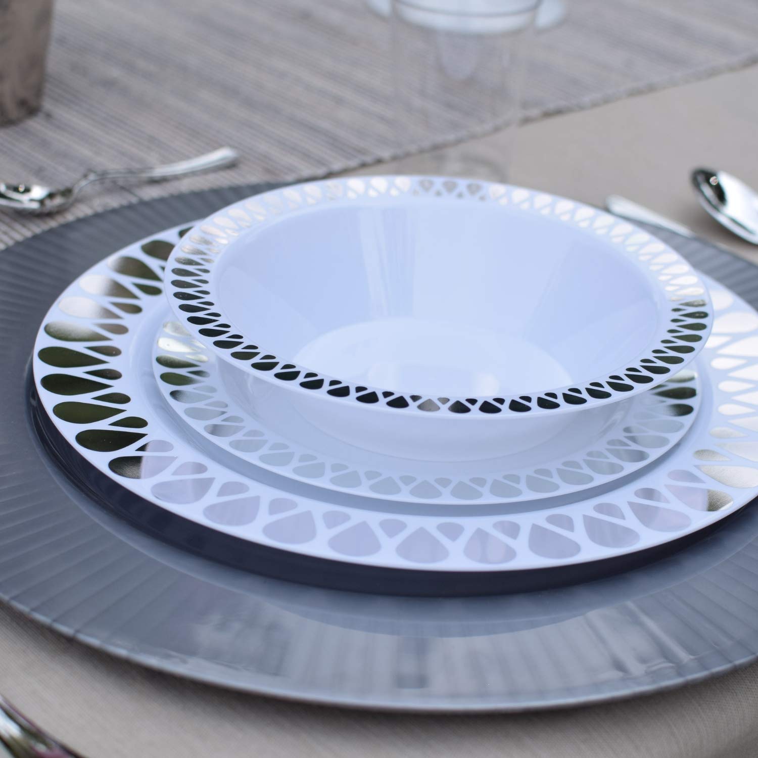 10.25 In. Silver Droplet Design Plates | 10 Count