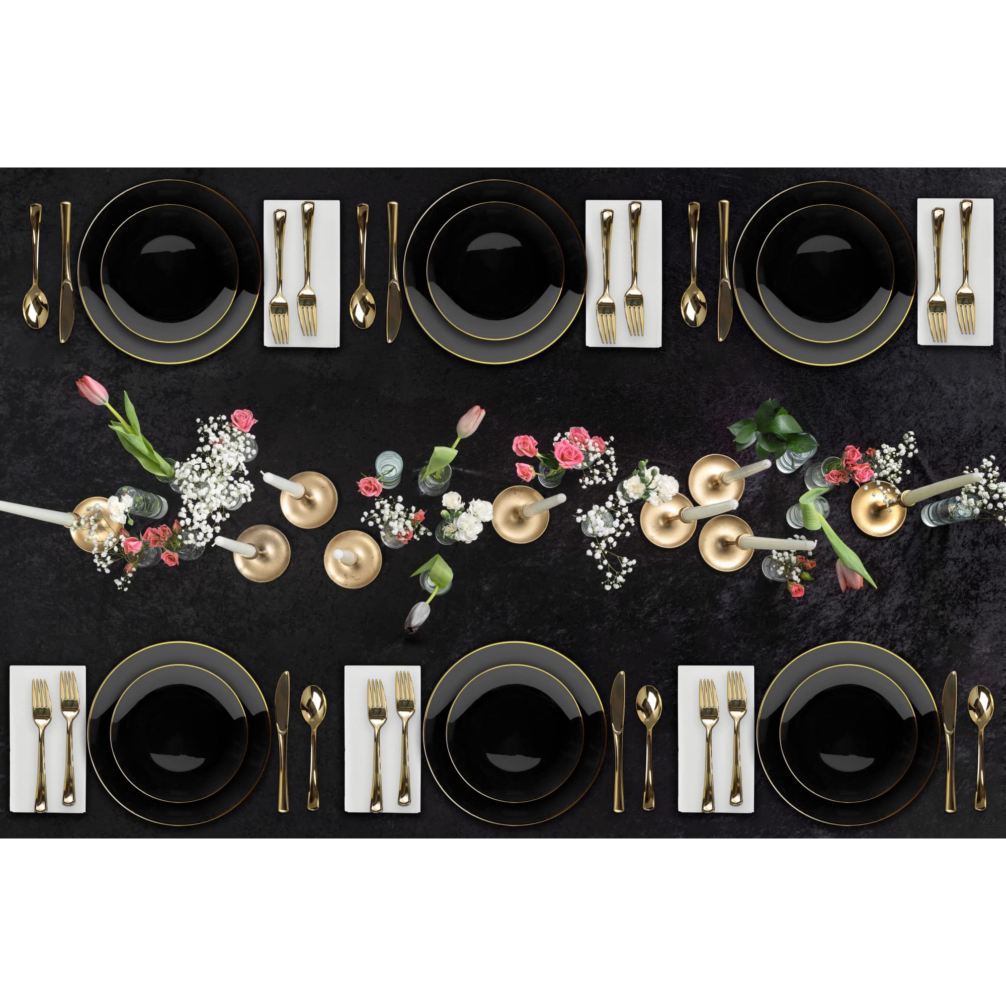 10 In. Classic Black Design Plates Gold Rim | 10 Count