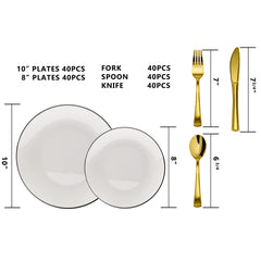 10 In. Classic White Design Plates Black Rim | 10 Count