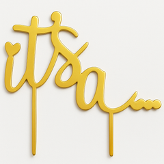 Gold "It's a..." Cake Topper for Gender Reveal/Baby Shower