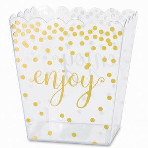 Clear Scalloped Edge Plastic Container with Gold Polka Dots - 55 Oz.