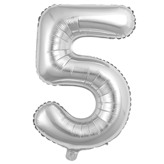 Silver Foil Number 5 Balloon - Metallic Air-Filled
