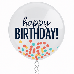24-Inch Rainbow Confetti Latex Happy Birthday Balloon