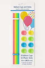 Colorful Balloon Cups and Sticks - 16-Inch, 8-Pack