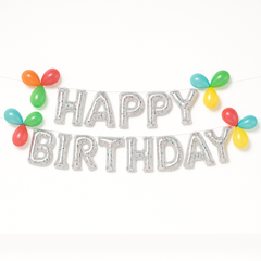 Silver Confetti Foil "Happy Birthday" Balloon Banner Kit