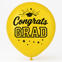 Yellow "Congrats Grad" Latex Balloons - 12-Inch, 15-Pack