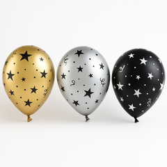 Metallic Star & Confetti Printed Latex Balloons, 11-Inch, 15-Pack