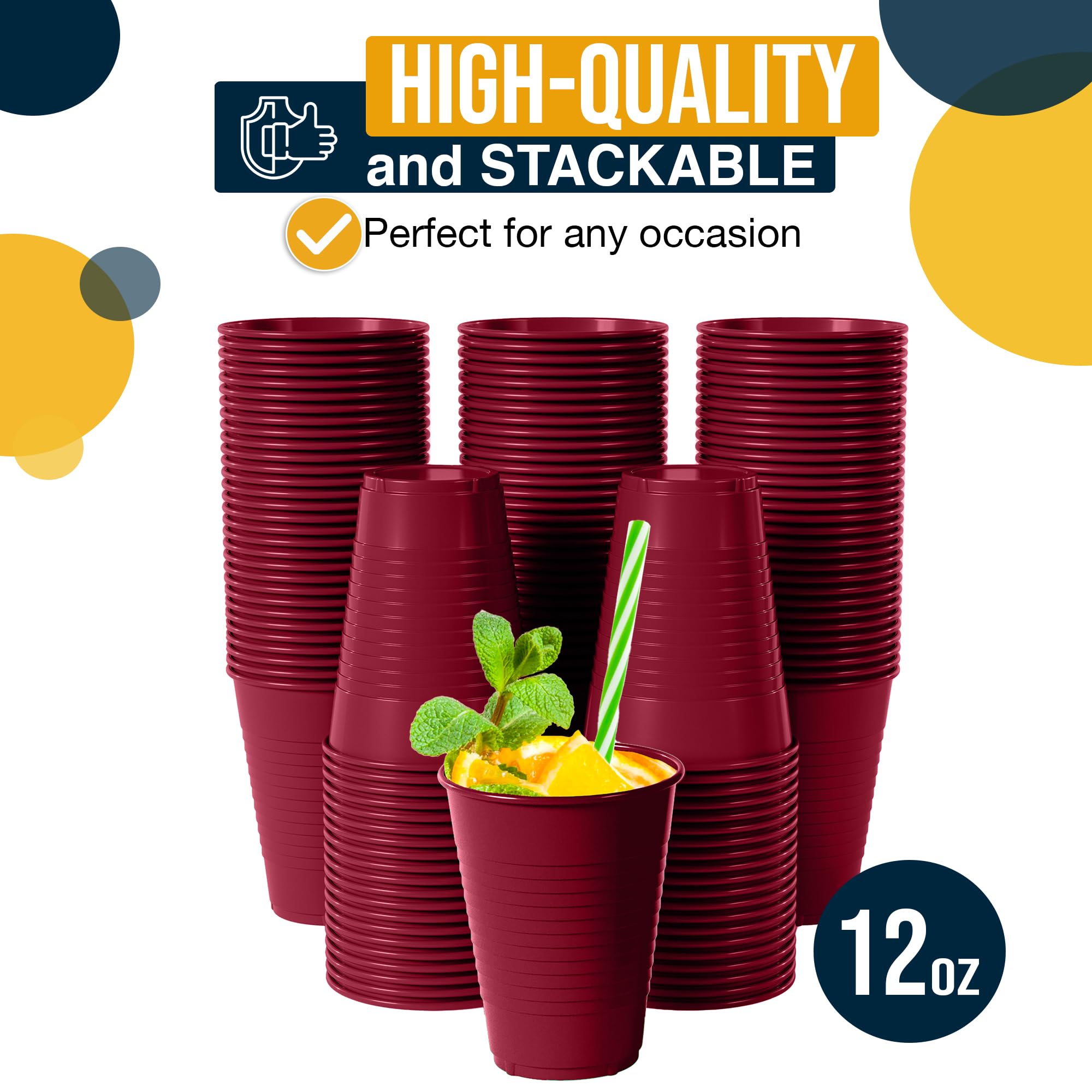 12 Oz. Burgundy Plastic Cups | 50 Count