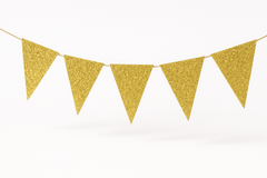 Gold Glitter Pennant Banner - 20 ft, Customizable Party Decoration