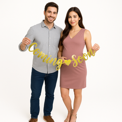 Gold "Coming Soon" Letter Banner for Baby Shower Decor