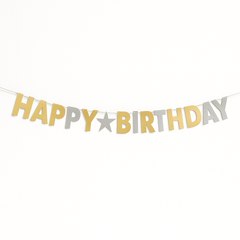 Metallic Gold and Silver "Happy Birthday" Letter Banner