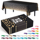 Black & Gold Celebrate Printed Plastic Table Covers | 12 Count - 54 In. x 108 In.