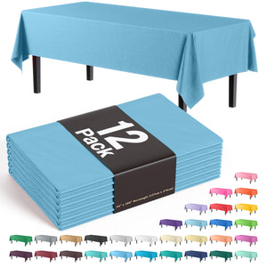 Sky Blue Plastic Table Covers | 12 Pack - 54 In. x 108 In.