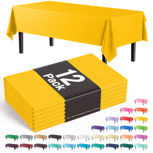 Premium Yellow Plastic Table Covers | 12 Pack - 54 In. x 108 In.