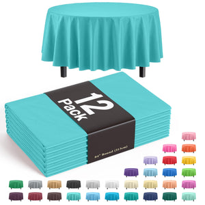 Round Aqua Blue Plastic Table Covers | 12 Pack - 84 in.