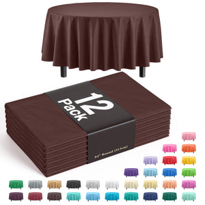 Round Brown Plastic Table Covers | 12 Pack - 84 in.