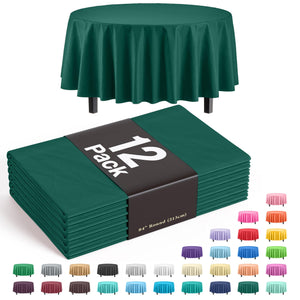Premium Round Dark Green Plastic Table Covers | 12 Pack - 84 in.