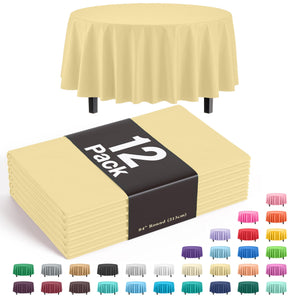 Premium Round Light Yellow Plastic Table Covers | 12 Pack - 84 in.