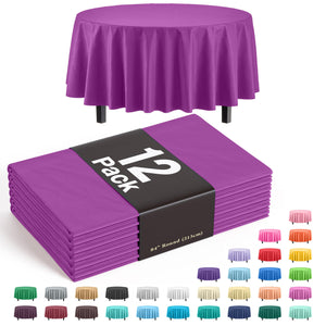 Premium Round Magenta Plastic Table Covers | 12 Pack - 84 in.