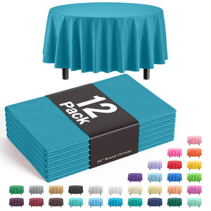 Premium Round Turquoise Plastic Table Covers | 12 Pack - 84 in.