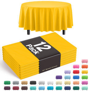 Round Yellow Plastic Table Covers | 12 Pack | 84 in.
