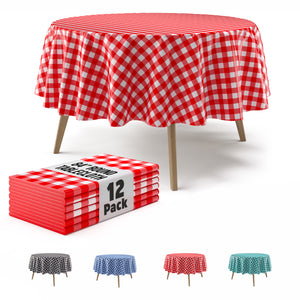 Round Red Gingham Plastic Table Covers | 12 Pack | 84 in.