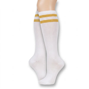 Gold Stripe Athletic Knee-High Socks
