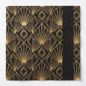 Glamorous Hollywood Gold & Black Beverage Napkins - 16 Pack - 5 In. X 5 In.