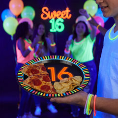 Neon Light 16th Birthday Paper Plates - 7" Round