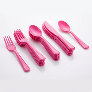 Bright Pink Assorted Plastic Cutlery Set - 7.5 in. - 24 Pack