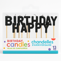 Glitter Black "Happy Birthday" Pick Candles, 13-Pack