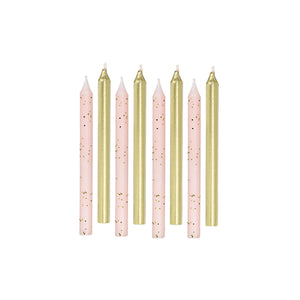 Gold & Pink Glitter Birthday Candles - 12 Pack