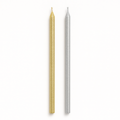 Sparkling Silver & Gold Birthday Candles - Set of 2