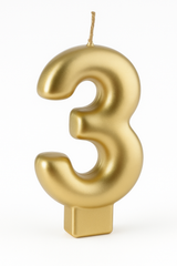 Metallic Gold Number 3 Molded Candle