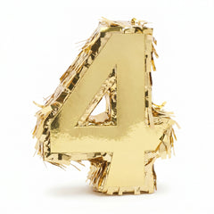 Metallic Gold Number 4 Mini Piñata Decoration - 6-Inch