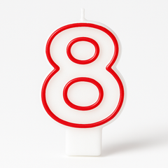 Red & White Number 8 Birthday Candle