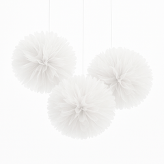 Whimsical White Tulle Fluffy Decorations - 3 Pack
