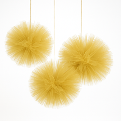 Gold Tulle Fluffy Pom Pom Decorations - 3 Pack