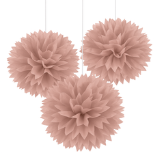 Rose Gold Tissue Pom Pom Decorations - Set of 3