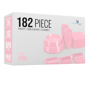182 Pcs Pink Plastic Dinnerware Set | Setting for 26