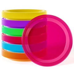 Little Gym - 9 In. Neon Assorted Color Plastic Plates - 60 Ct.